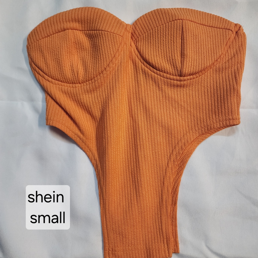 SHEIN Orange Ribbed Bodysuit